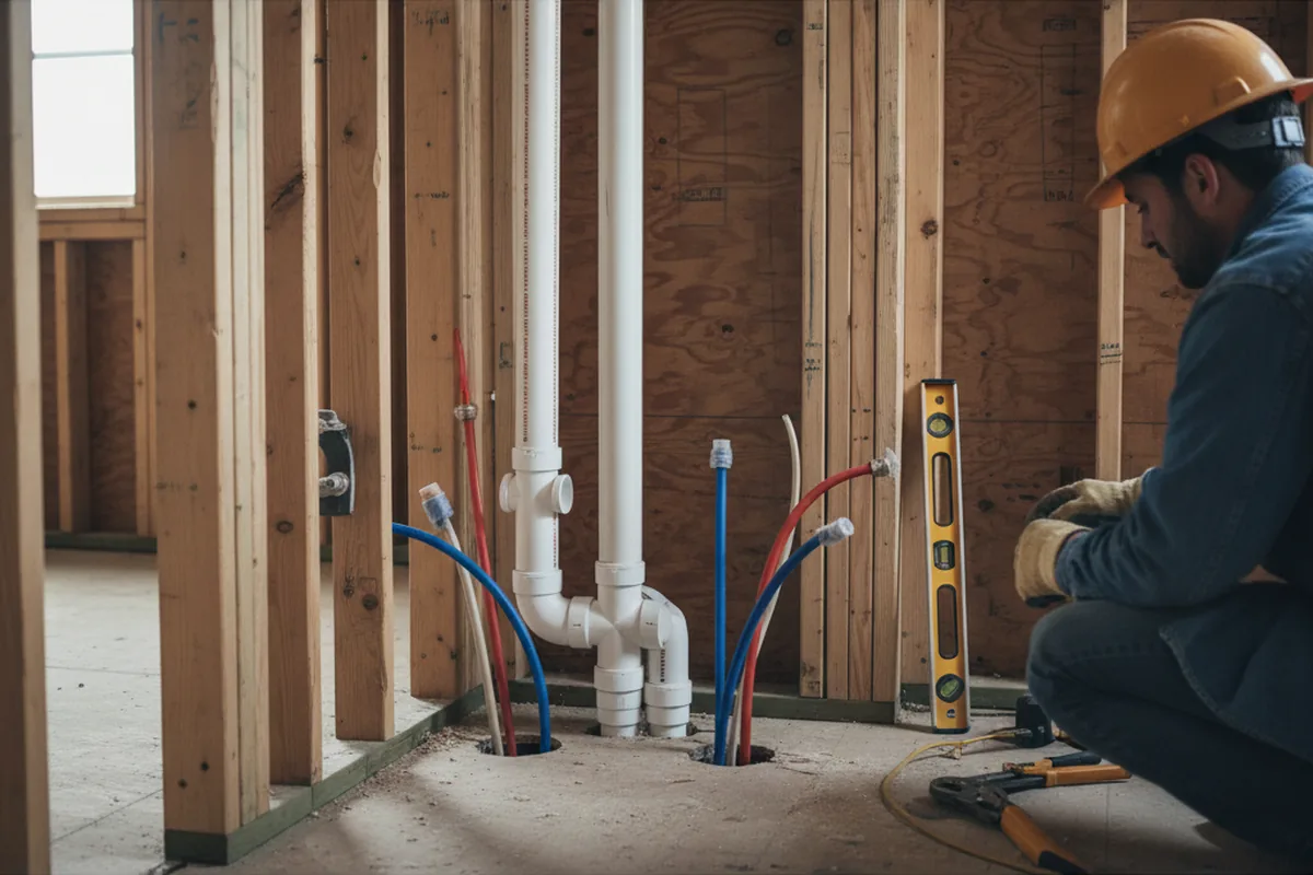 Drain and supply rough-in during Sump Pump Repair in Portsmouth
